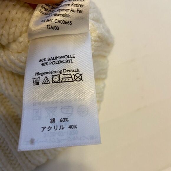 Eddie Bauer Xl cable knit cream sweater cowl neck chunky wood buttons - Picture 5 of 5